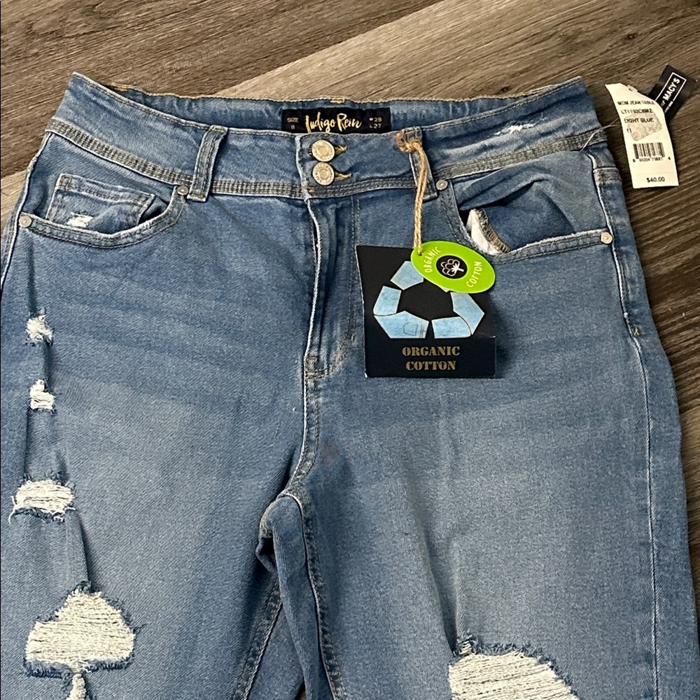 Indigo Rein Light Blue Distressed Mom Jeans - Picture 4 of 7